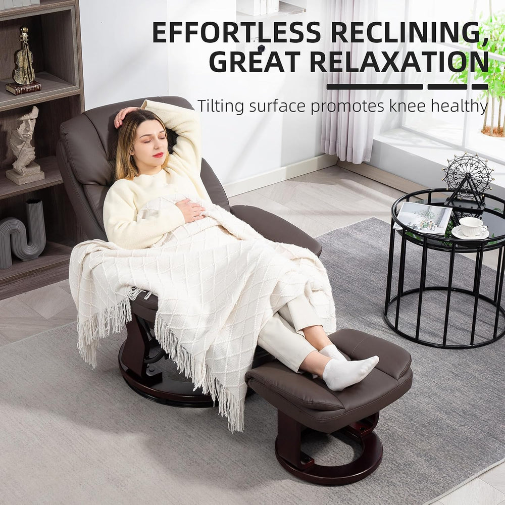HOMCOM Recliner Chair with Ottoman, PU Leather Swivel Recliner with Comfy Foo...