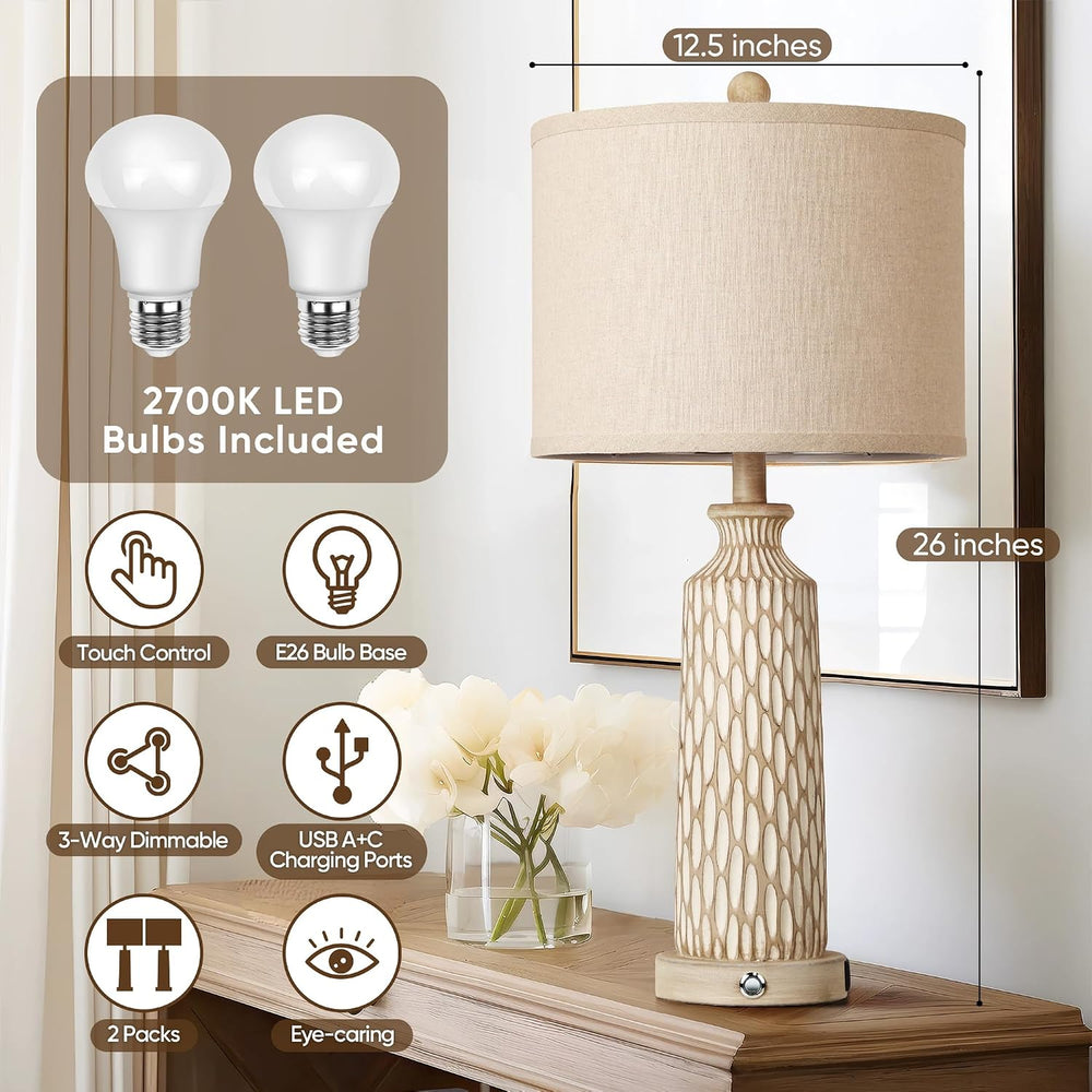 QiMH 26" Lamps for Bedroom, Farmhouse Table Lamp Set of 2, Off-White