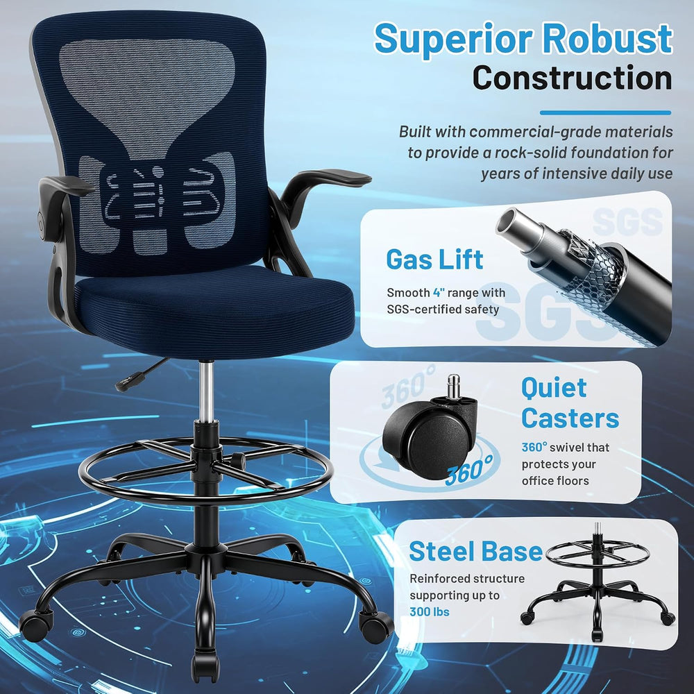 Drafting Chair for Standing Desk, Tall Office Chair with 22"-30" Se...