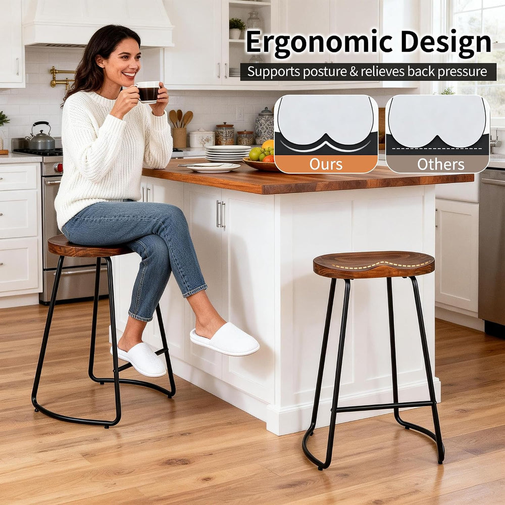 HeuGah 26" Wood Counter Height Bar Stools Set of 2 for Kitchen Island