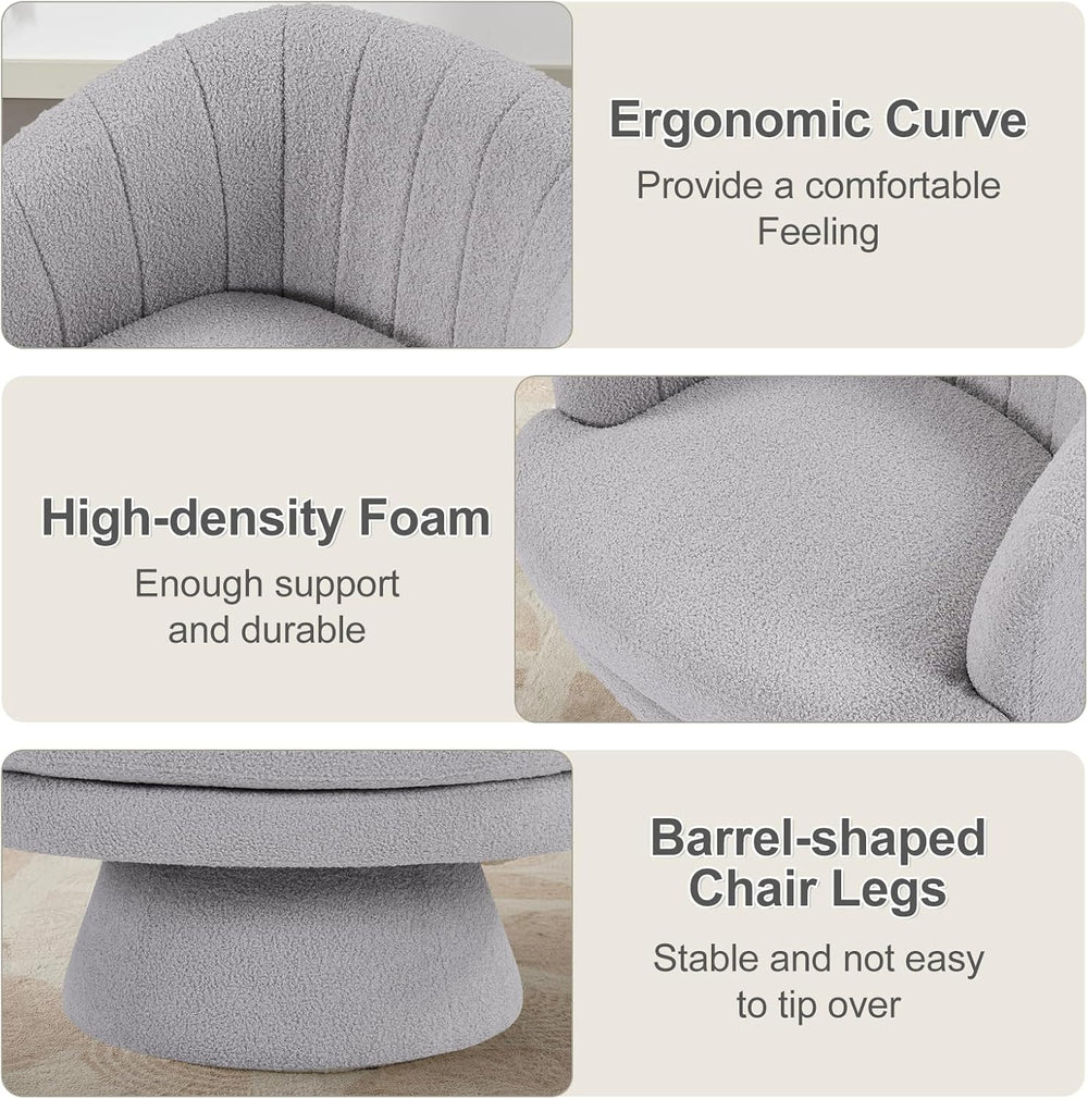 INZOY Swivel Accent Chair with Armrest, Sherpa Teddy Barrel Vanity Chairs, Mo...