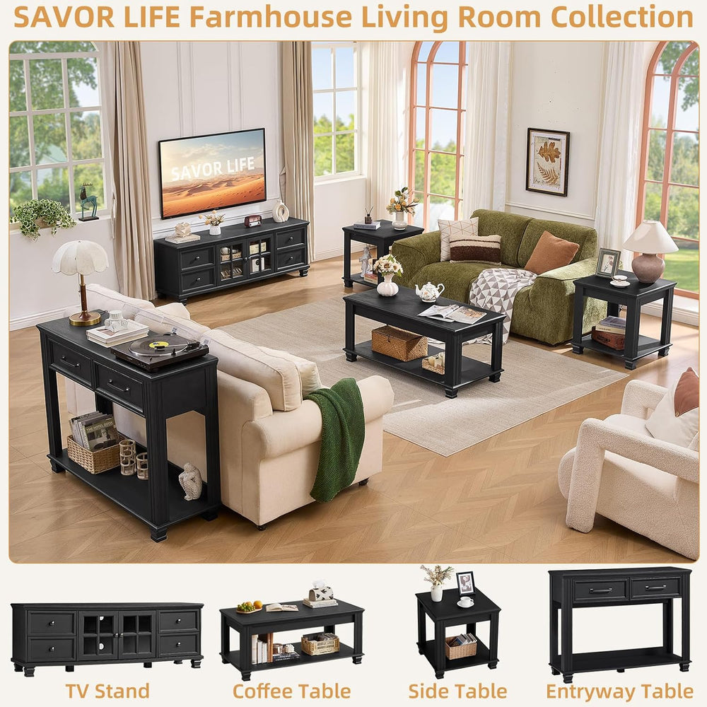 SAVOR LIFE Farmhouse Coffee Tables for Living Room, Black