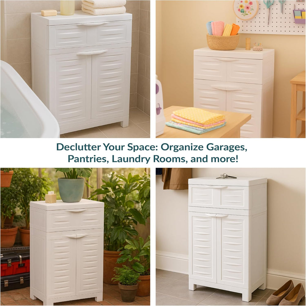 Sunnydaze 34.5" Garage Storage Cabinet with Adjusting Shelf, Speckled White