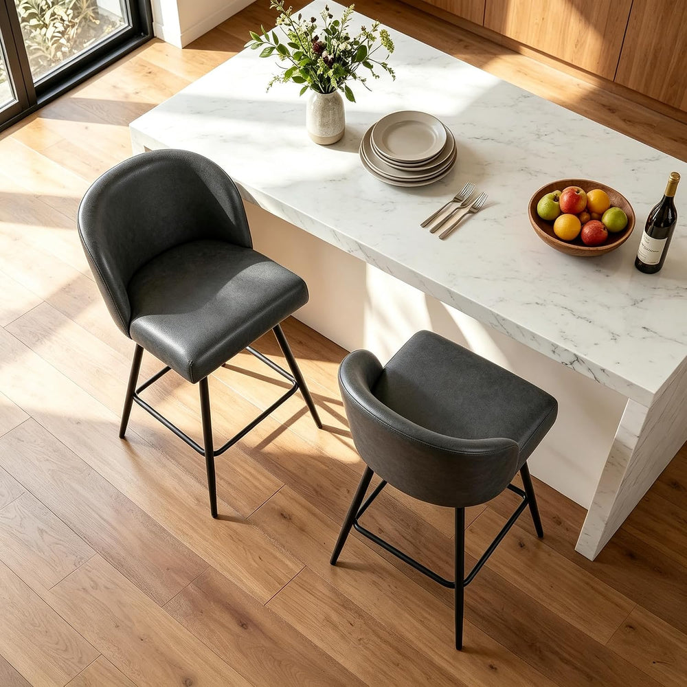 Counter Height Bar Stools Set of 3, 360° Swivel Upholstered Barstools with Ba...