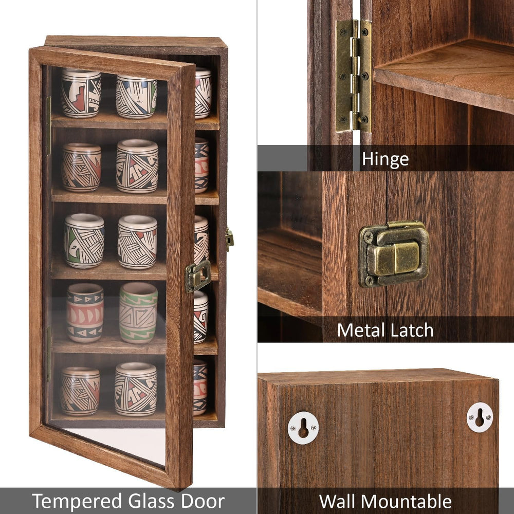Ikee Design Wood 5 Shelf Wall-Mounted Case Display,Tempered Glass Door