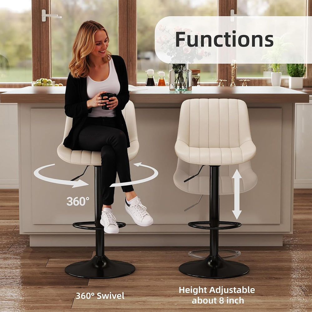 Youhauchair Adjustable Faux Leather Bar Stools Set of 2, Beige