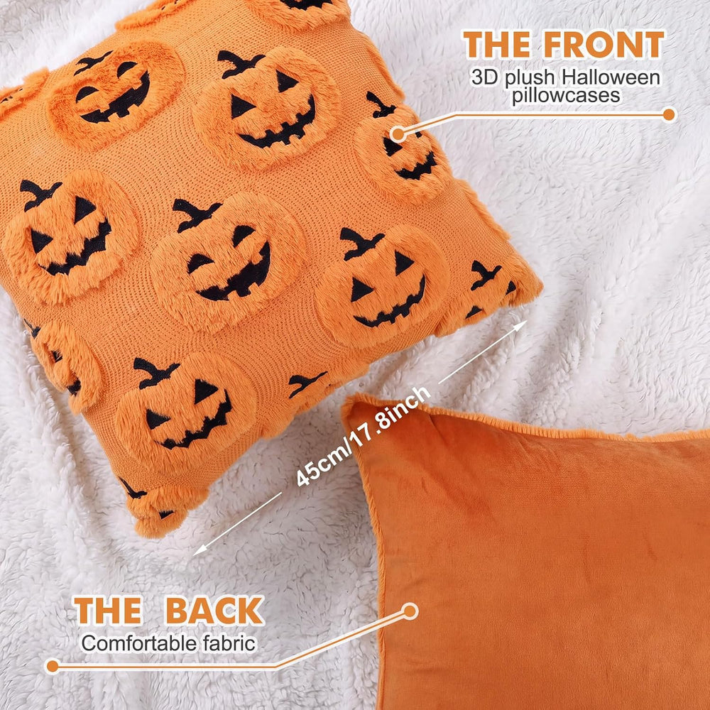 4 Pcs Halloween Throw Pillow Cover 18x18 Ghost Pumpkin Jack Decoration