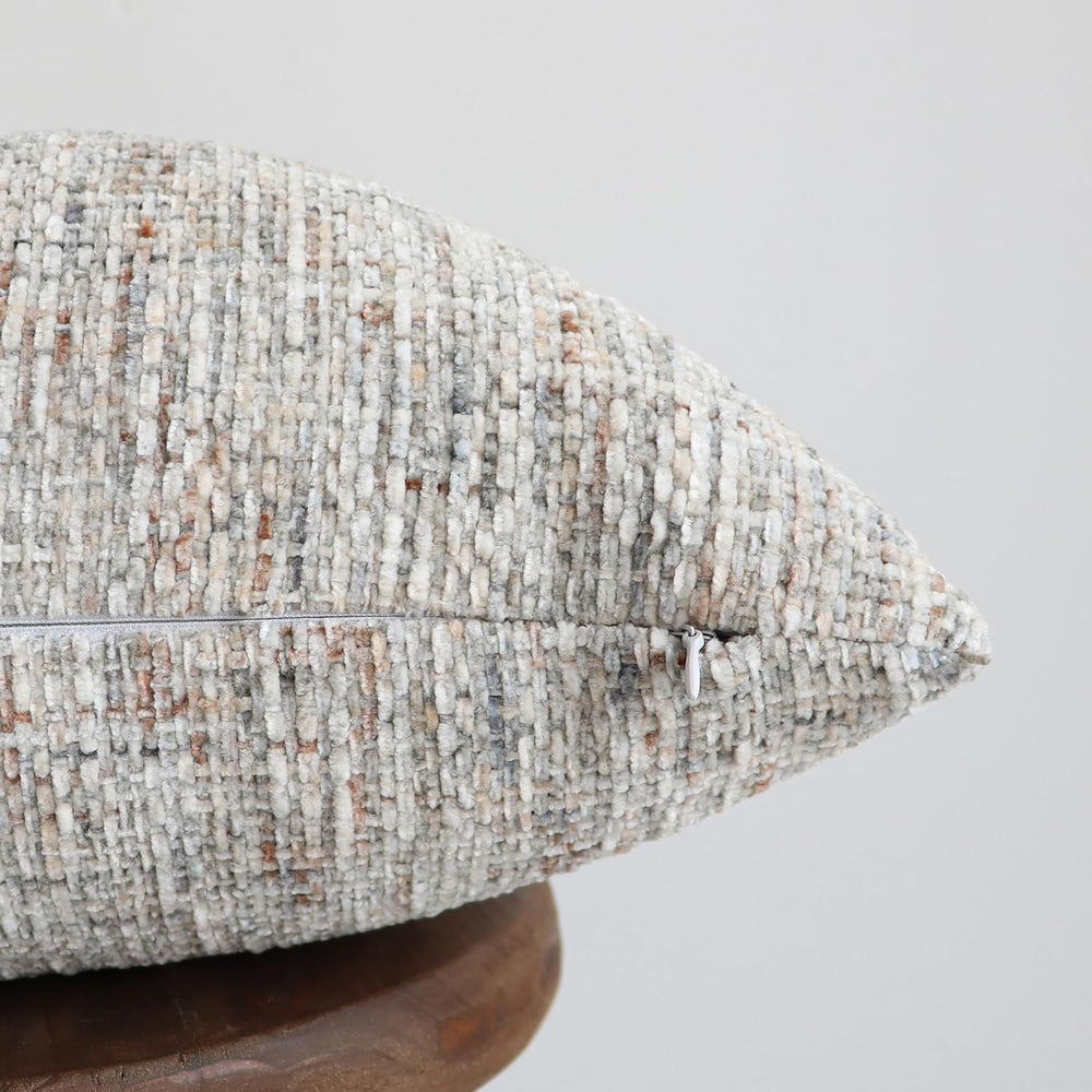 Textured Neutral Throw Pillow Covers 18x18 Inch Set of 2 Soft Woven Chenille ...