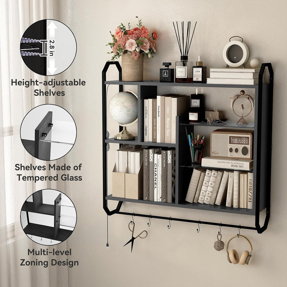 ELECWISH 34" Gaming Floating Shelves for Wall, LED Display Rack, Black