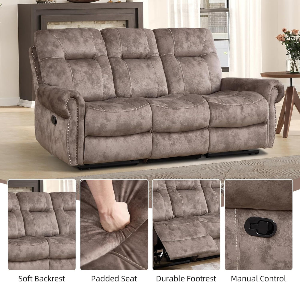 EBELLO 3 Pieces Reclining Couch Furniture Set for Living Room, Double 1 Seat ...