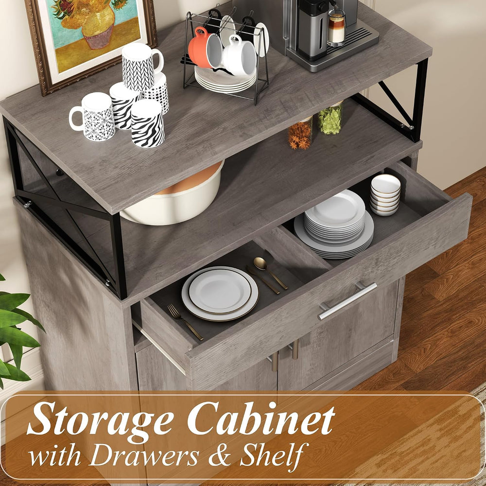 Shintenchi Kitchen Buffet Cabinet, Farmhouse Storage Cabinet, Gray