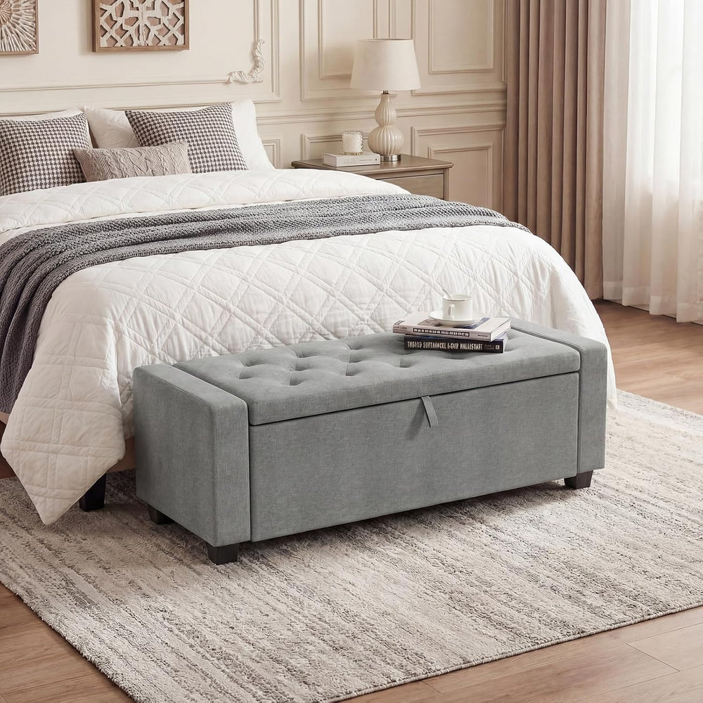 48" Ottoman with Storage,Gray Storage Ottoman Bench,Bench for Bedroom