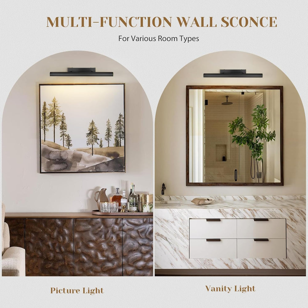 Matte Black Picture Lights for Wall, 24" Art Light Hardwired, 3-Light Br...