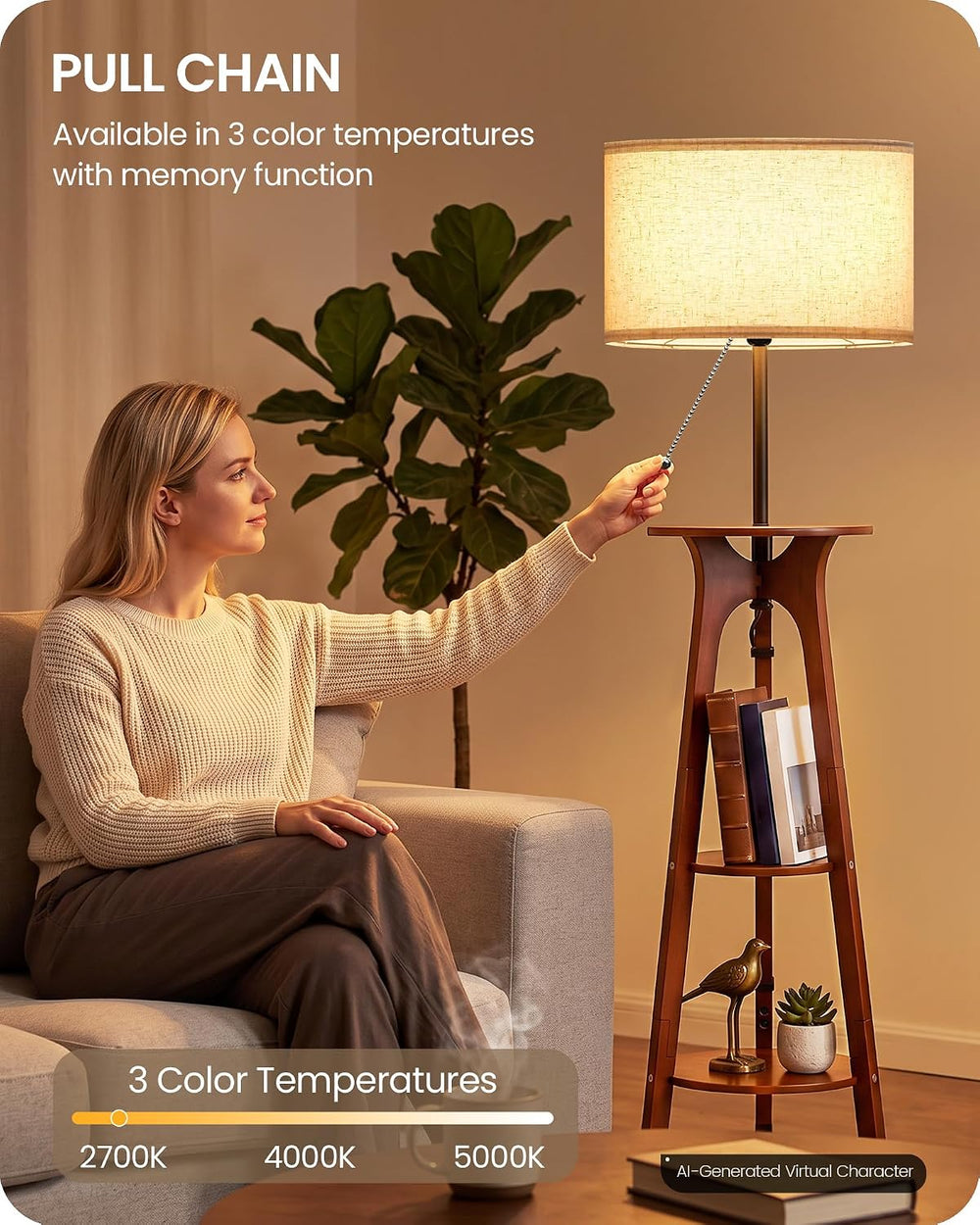 Floor Lamp for Living Room, Standing Lamp with 3 Shelves