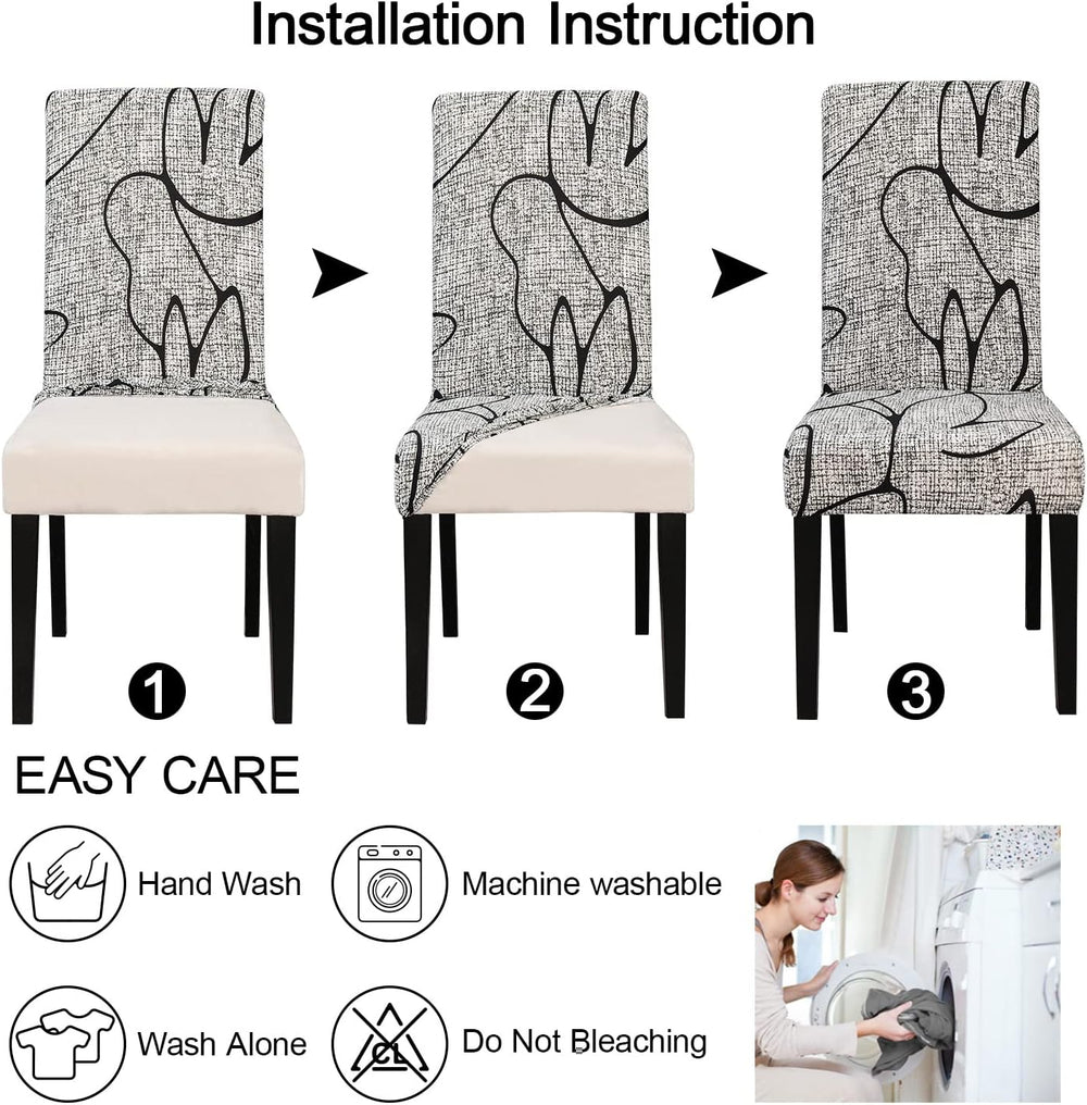 JQinHome Pattern Chair Covers for Dining Room Set of 8, High Stretch Removabl...