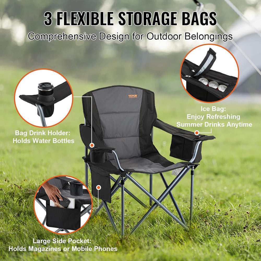 VEVOR Oversized Camping Folding Chair, Portable Heavy Duty Outdoor Quad Lumba...
