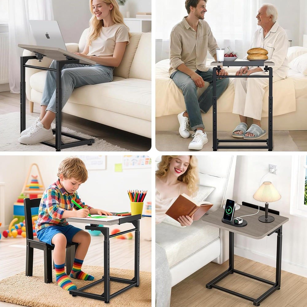 Tv Tray Table Set of 2, 8-Level Adjustable Height Couch Side Table,90° Tilt A...