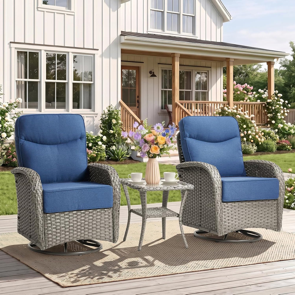 3Pc Patio Furniture Set, Swivel Chairs & Side Table Gray/Gray