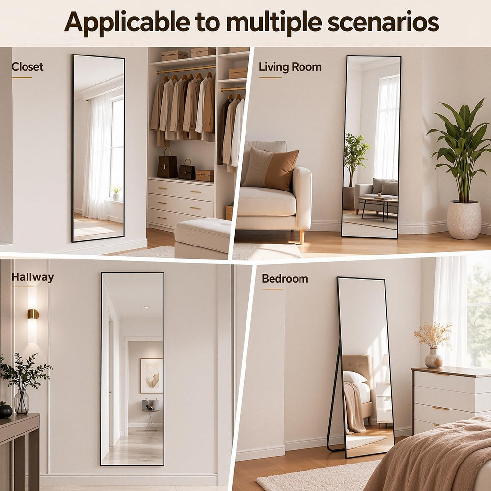 Antok Full Length Mirror, 56"x15" Floor Mirror with Stand, Black, Rect