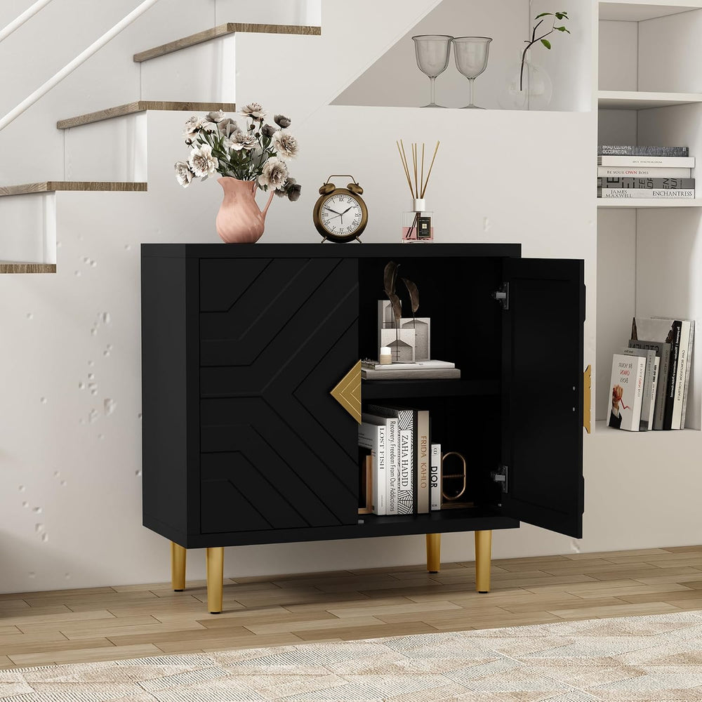 HLR 31.7'' Modern Sideboard Storage Cabinet with 2 Doors, Black