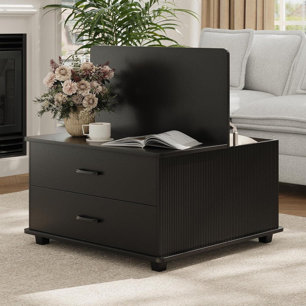 MALOL Storage Coffee Table with 2 Drawers & Flip-Top Lid with Hidden Stor...