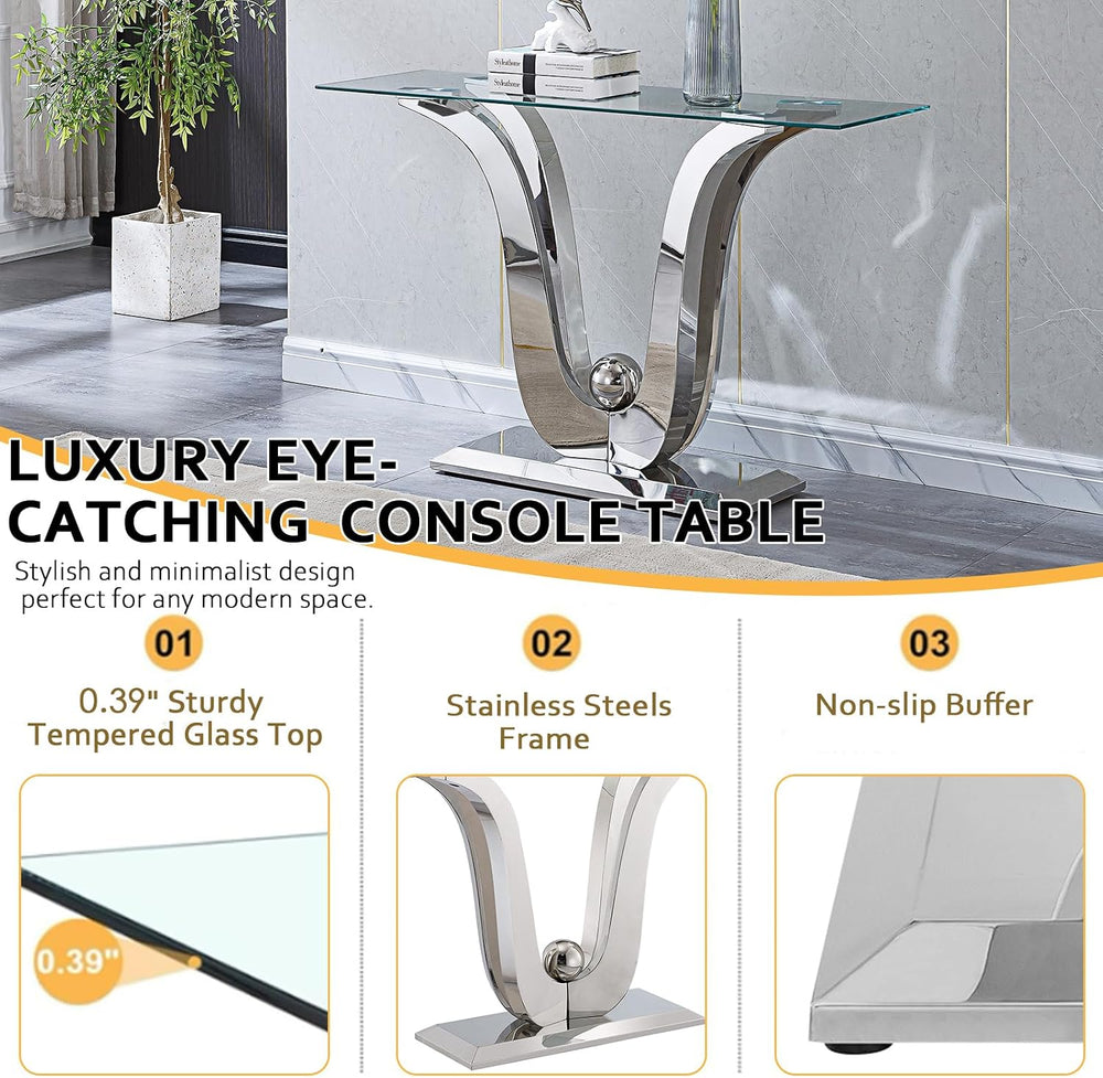 Luxury Glass Coffee Table Set of 3 Piece Silver Living Room Table Set of 3 In...