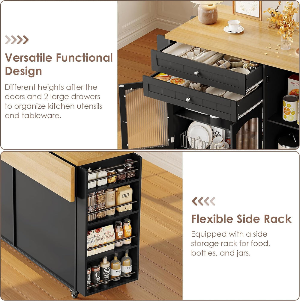 FINETONES 52" Kitchen Island with Storage, Rolling Kitchen Carts on Wheels