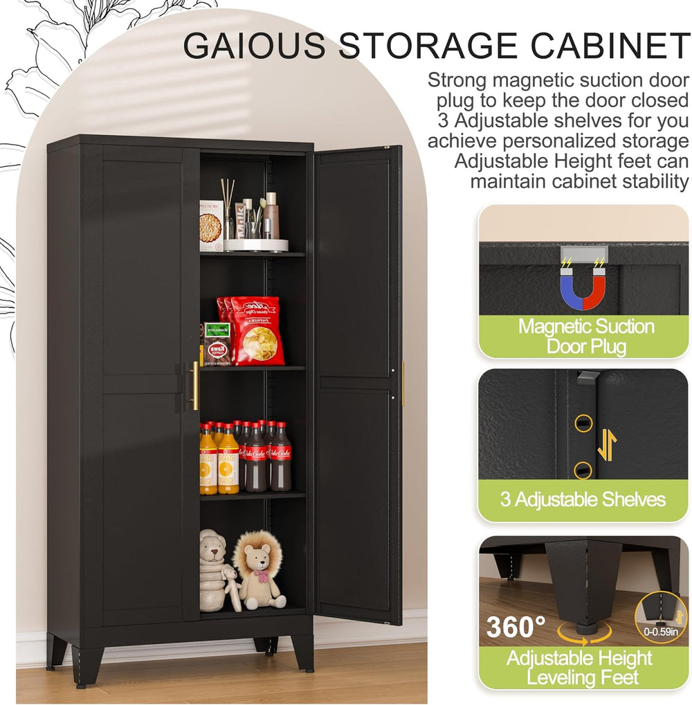 GAIOUS Metal Storage Cabinet, Black Pantry Storage Cabinets with 2 Door