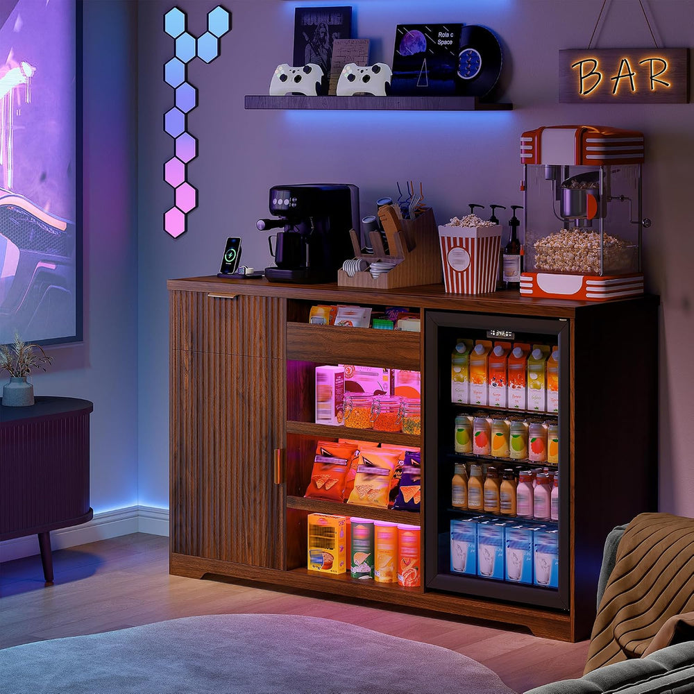 Alohappy 58.7" Snack Bar Cabinet with Fridge Space & Wine Glass Rack...