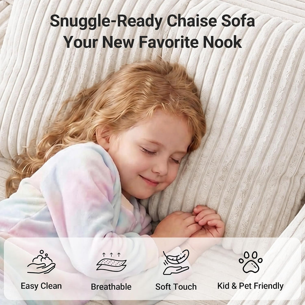 Claiks 63" Chaise Lounge Chair, Cloud Boneless Sofa, Beige