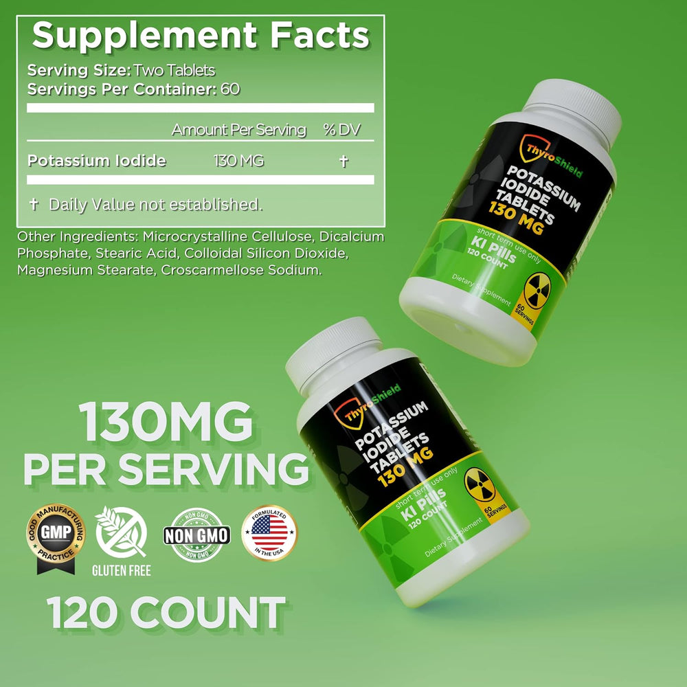 ThyroShield Potassium Iodide Tablets 130 mg | 120ct KI Tablets - Nuclear Radi...