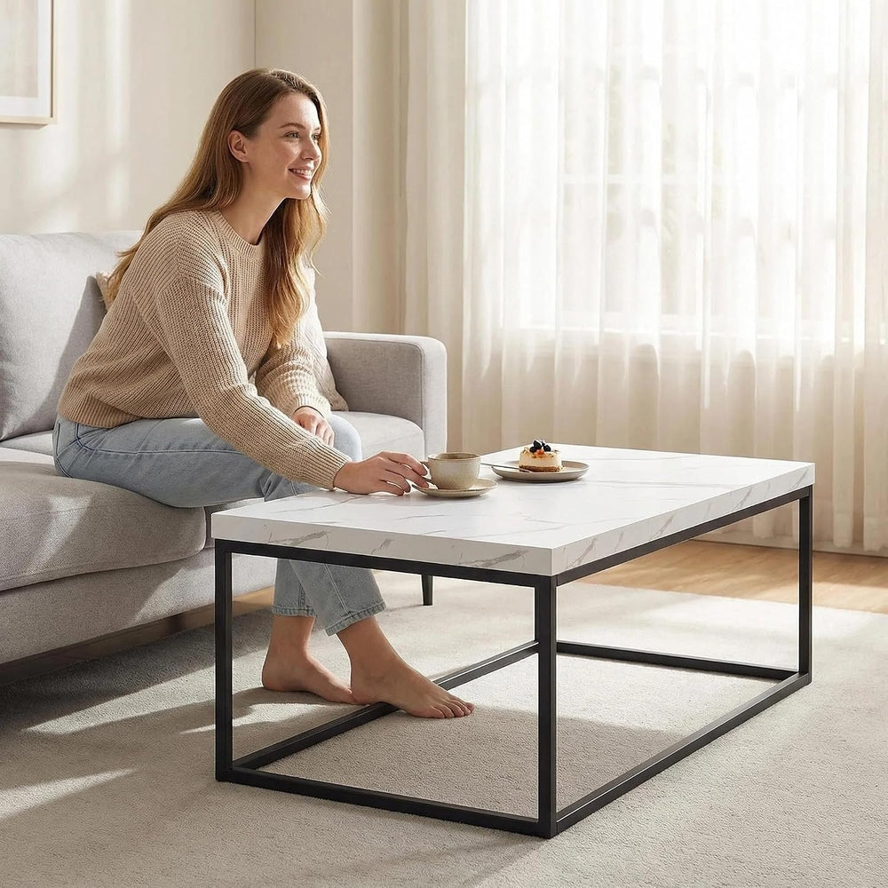 CENSI 47-Inch White Marble Coffee Table/Center Table