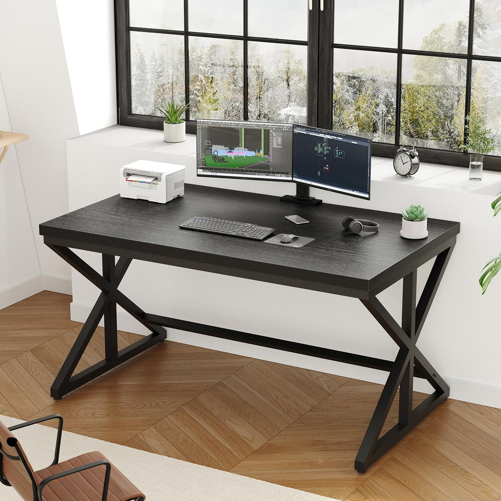 IBF Black Office Desk, Modern Wooden Metal Computer Desk in Office 47 Inch
