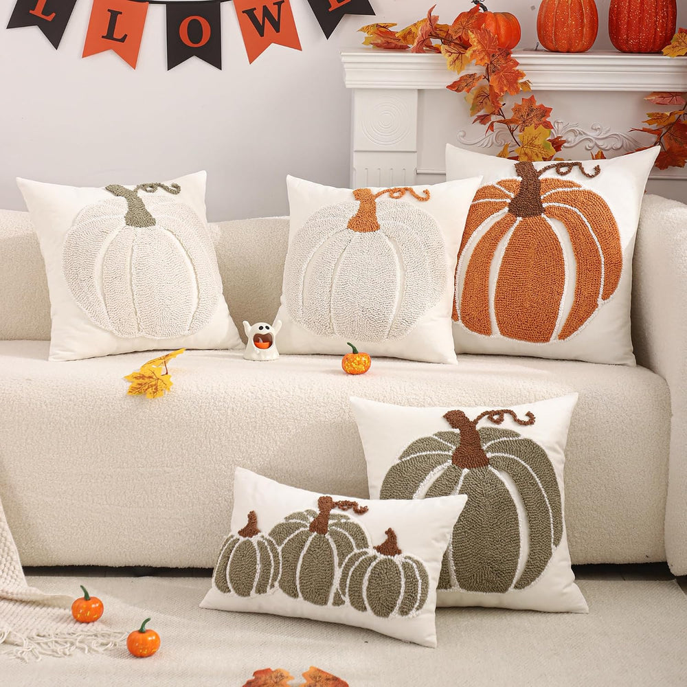 Halloween Fall Throw Pillow Covers 20x20 Set of 2 Green Pumpkin