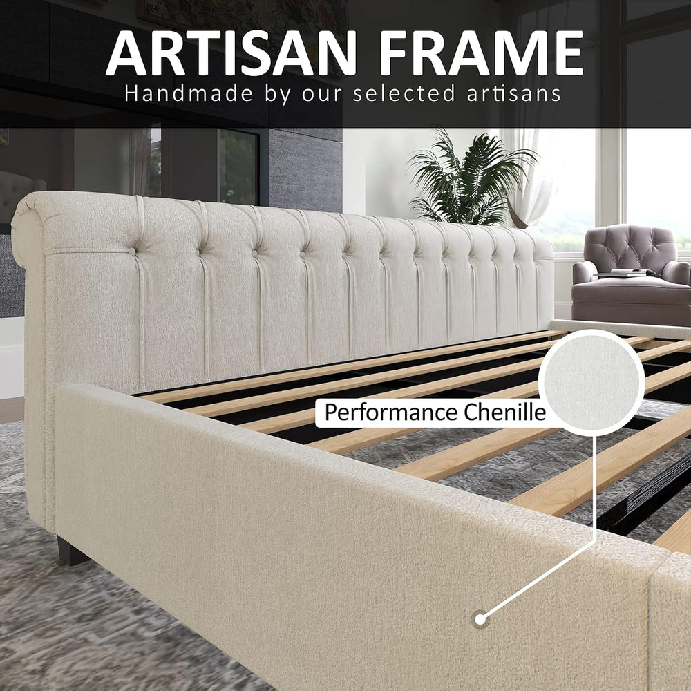AMERLIFE King Size Upholstered Sleigh Platform Bed Frame with Headboard