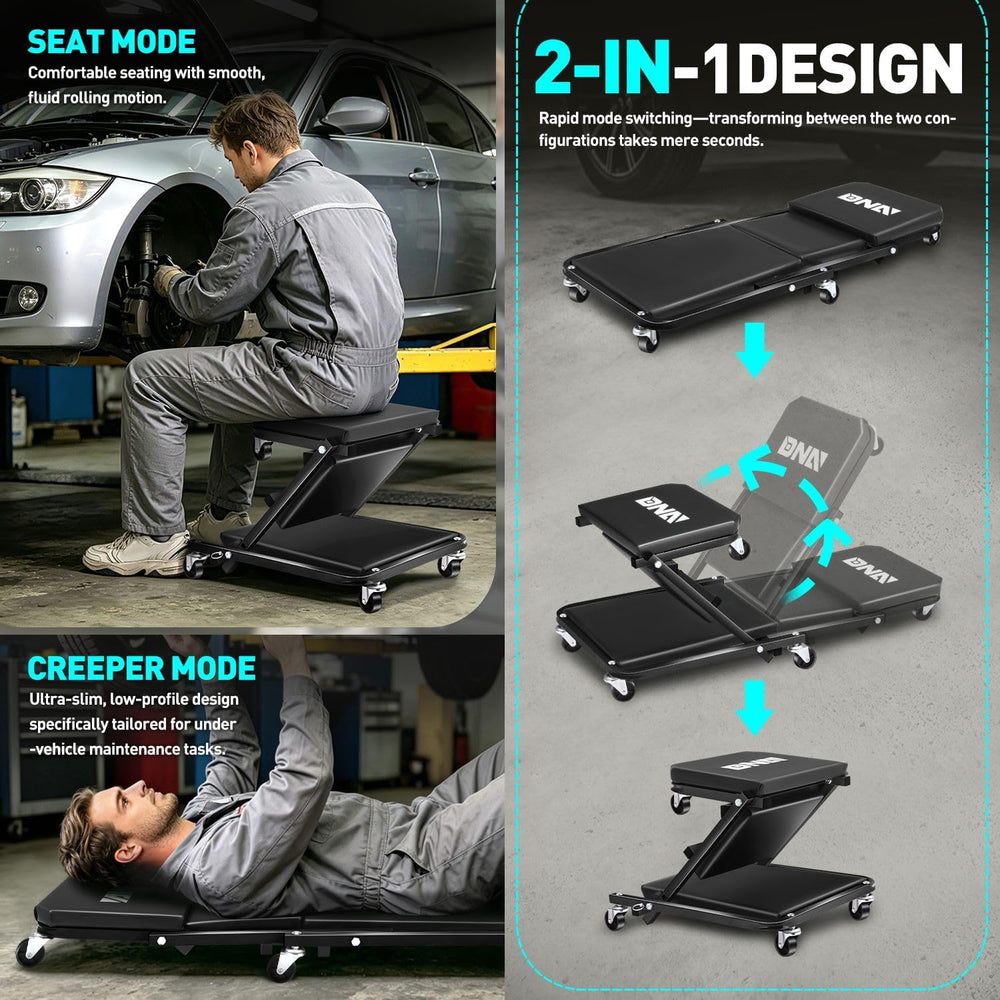 DNA Motoring 36 Inches Folding 2 in 1 Rolling Z Creeper, Adjustable Roller Ga...
