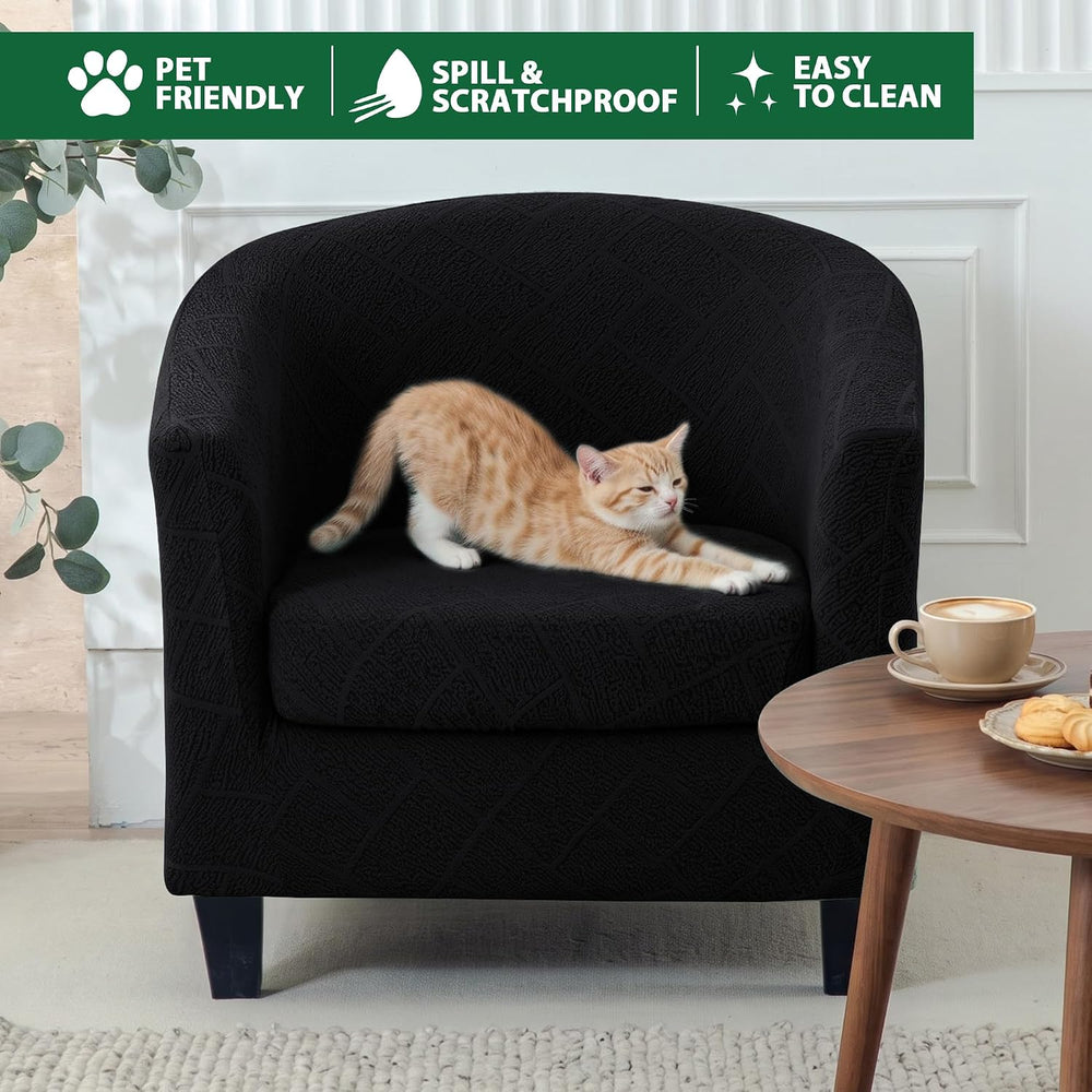 Club Chair Slipcover 2 Piece Barrel Armchair Cover,Black