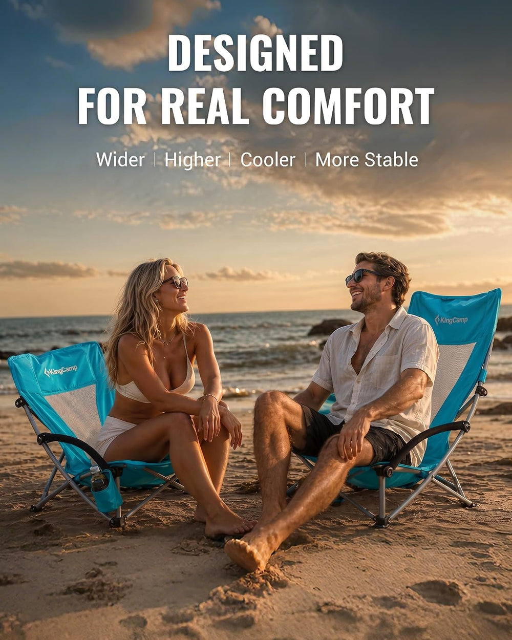 KingCamp High Beach Chairs 2 Pack, Folding Portable Chairs for Adults