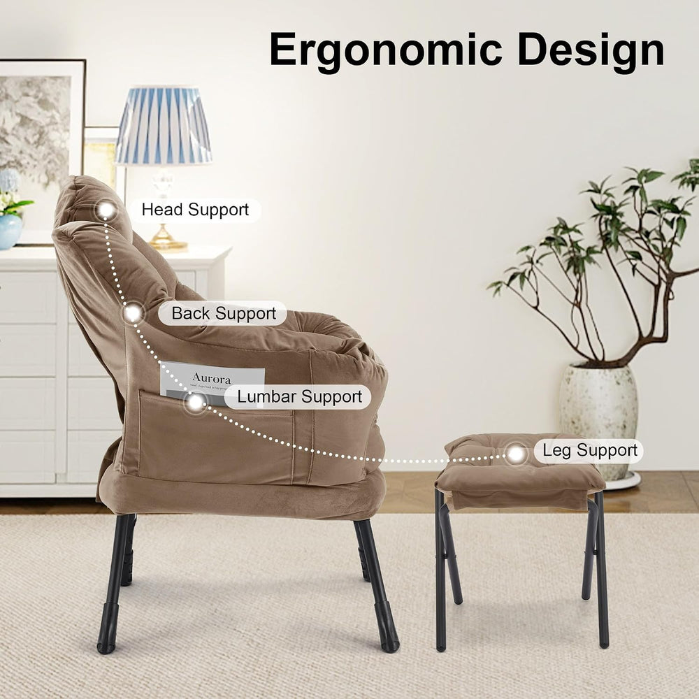 SAETSFEG Lazy Chair with Ottoman, Modern Accent Lounge Chair with Side Pocket...