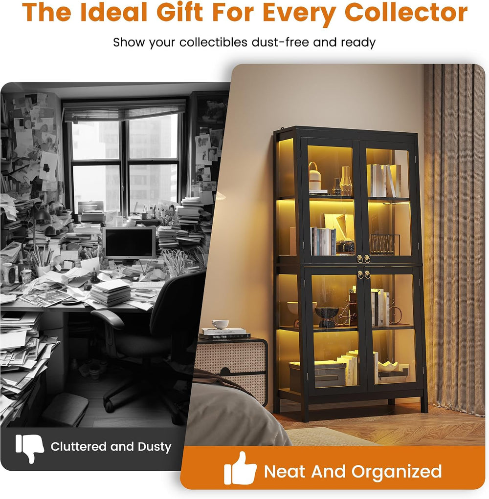 kepptory 4-Tier Display Cabinet with Glass Doors for Collectibles