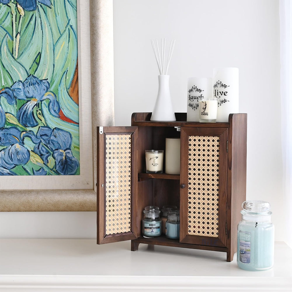 Ikee Design Wood Storage Cabinet with Rattan Doors, with Removable Shelves