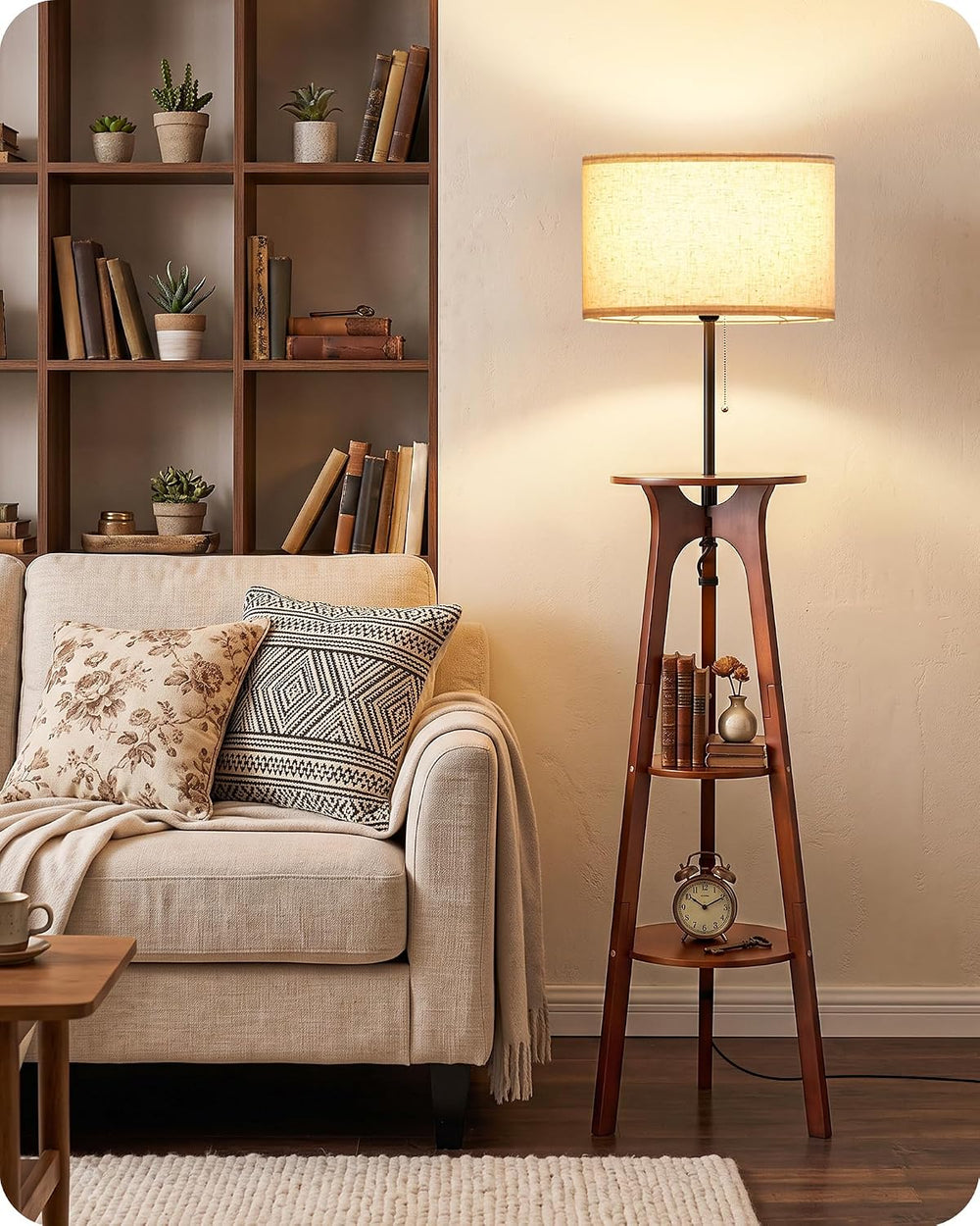 Floor Lamp for Living Room, Standing Lamp with 3 Shelves