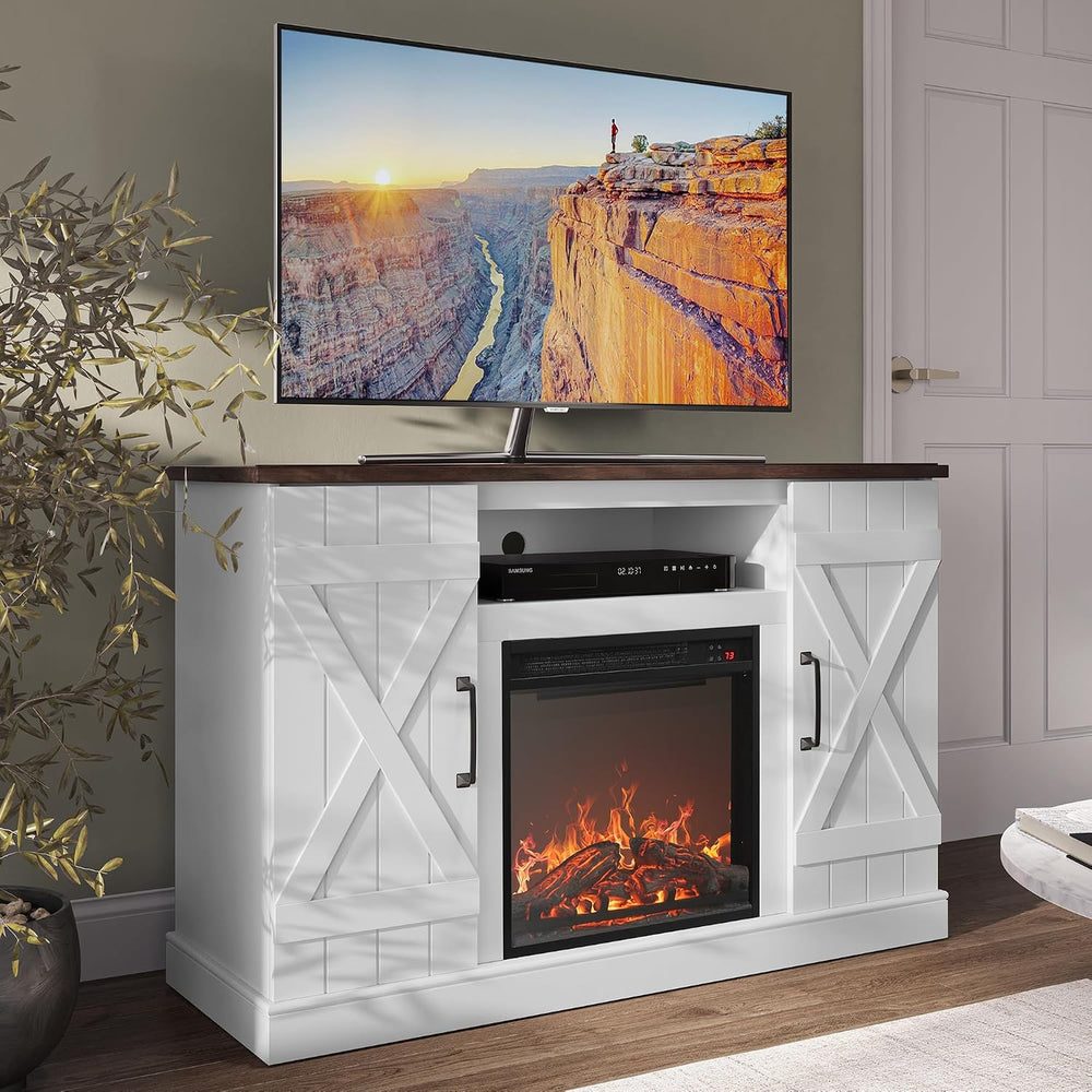 BELLEZE Veropeso 47" TV Stand with 18" Electric Fireplace - White