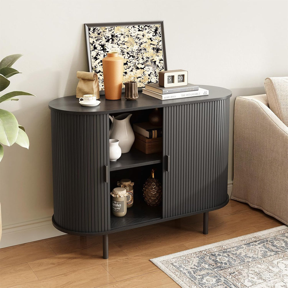 ONBRILL 40" Sideboard Buffet Cabinet, Sliding Door/Adjustable Shelf, Black