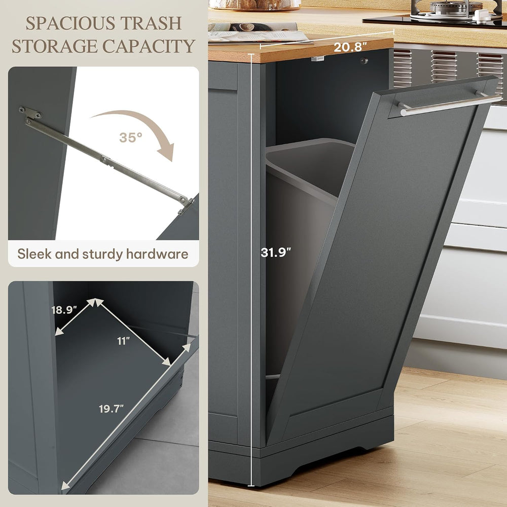 DWVO Large Kitchen Island with Trash Can Cabinet