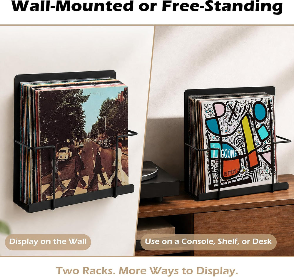 Vinyl Record Holder Wall Mount, 2 Pack Metal LP Storage Display Rack, Black
