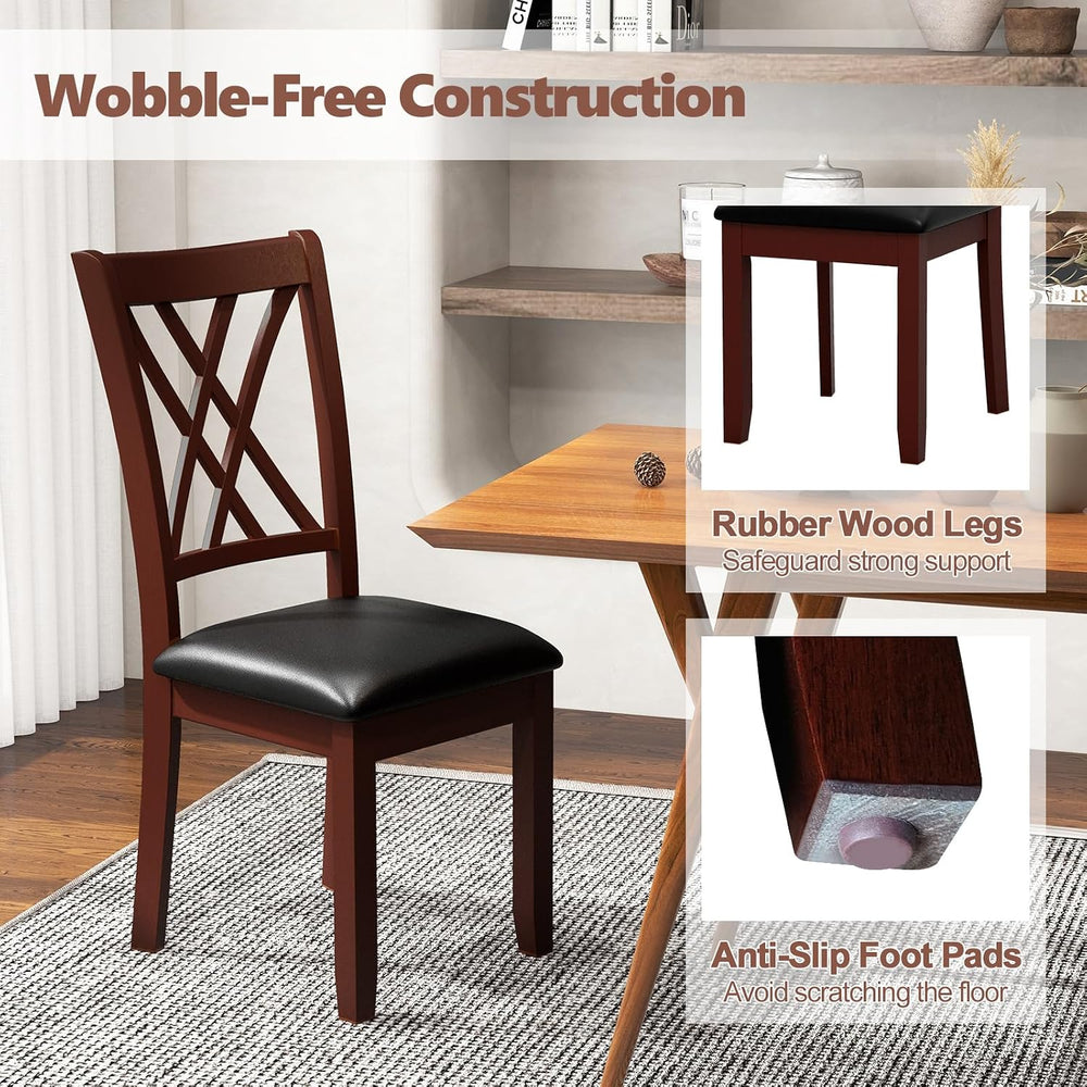 GIANTEX Wood Dining Chairs Set of 4, Faux Leather Upholstered Kitchen Chair