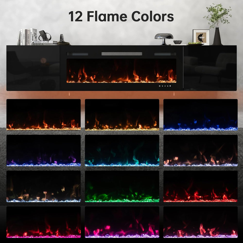 Real Relax 80" Floating TV Stand with 40" Electric Fireplace, All B...