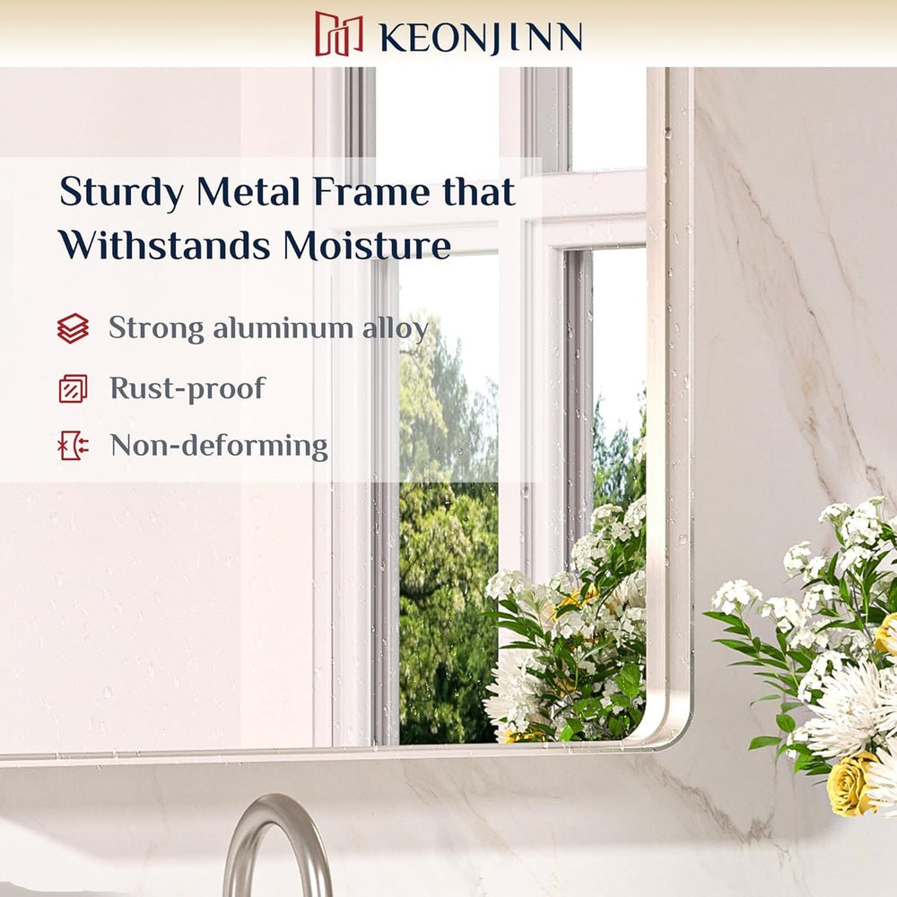 Keonjinn 24 x 30 Inch Brushed Nickel Bathroom Vanity Mirror, Aluminum Frame