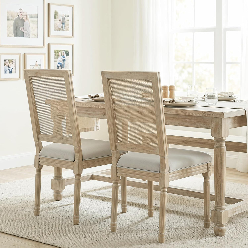 chairus Farmhouse Dining Chairs Set of 6, Rectangle Rattan Back French Countr...